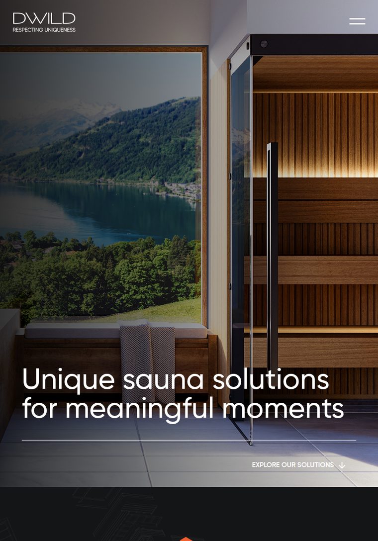 DWILD – custom sauna manufacturer website – tablet view