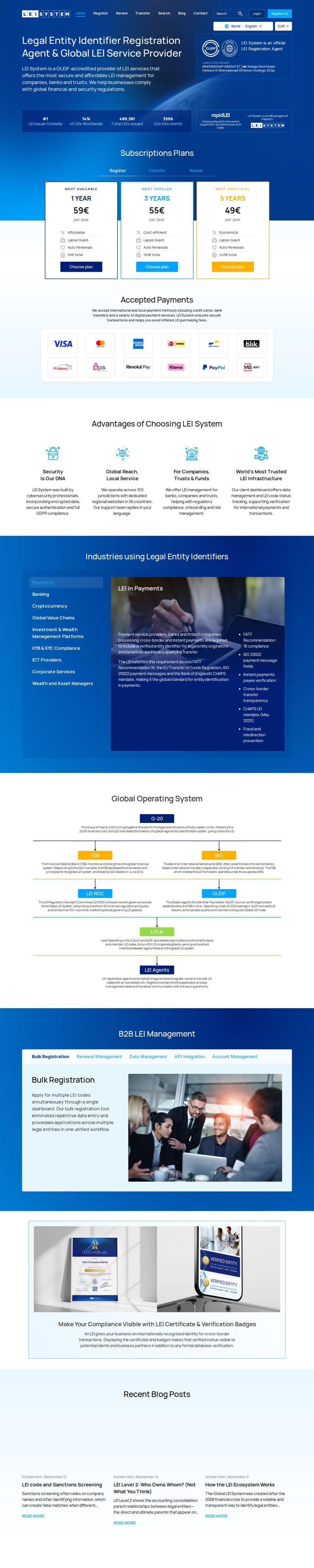 LEI System – international LEI service website – desktop view