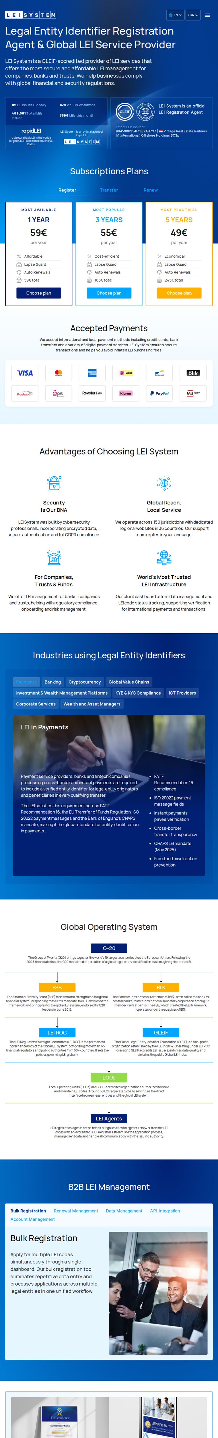 LEI System – international LEI service website – tablet view