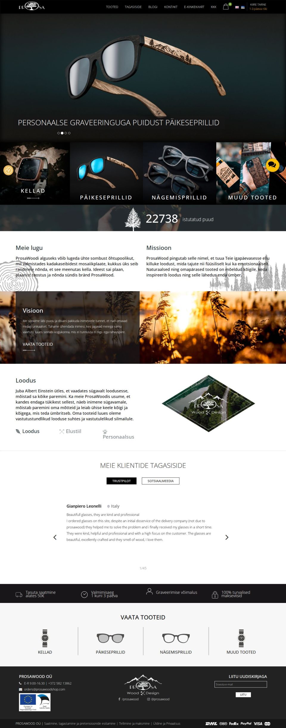 ProsaWood – wooden eyewear and watch online store – desktop view