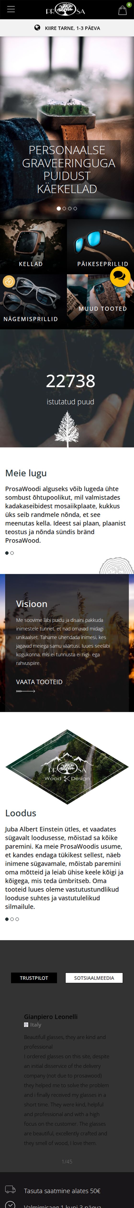 ProsaWood – wooden eyewear and watch online store – mobile view