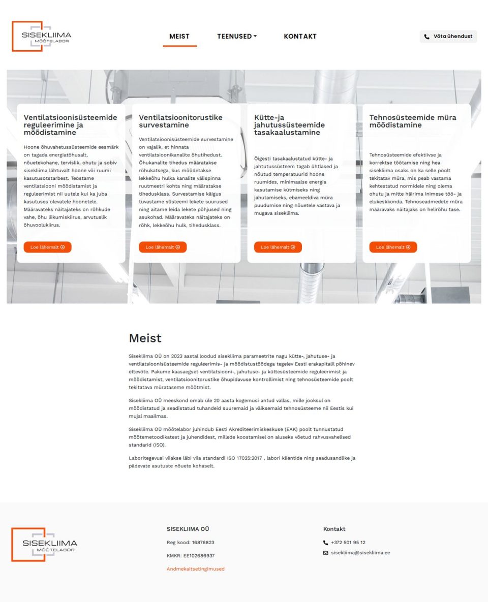 Sisekliima – measurement laboratory website – desktop view