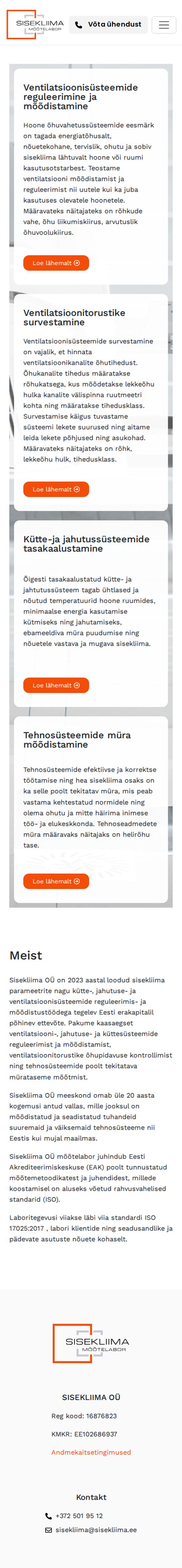 Sisekliima – measurement laboratory website – mobile view