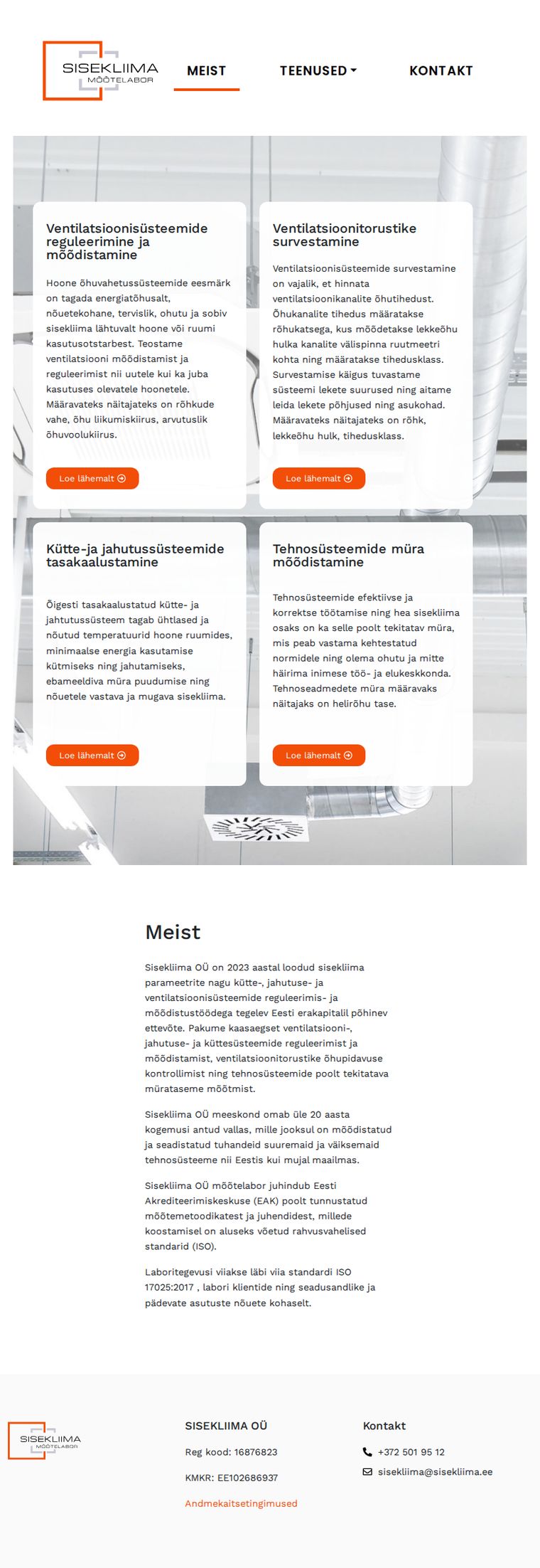 Sisekliima – measurement laboratory website – tablet view