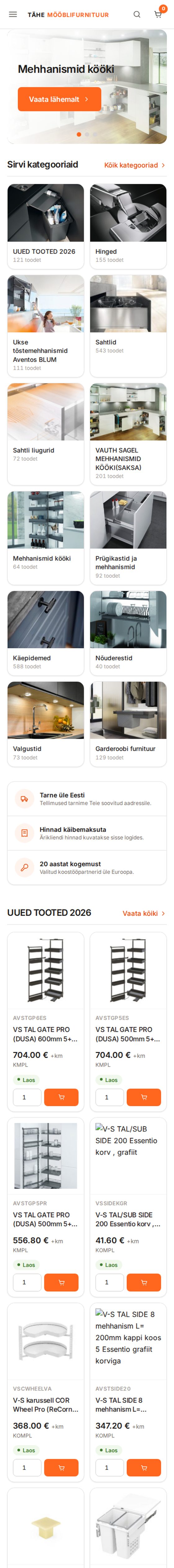 Tähe Mööblifurnituur – mööblifurnituuri hulgimüügi e-pood – telefoni vaade