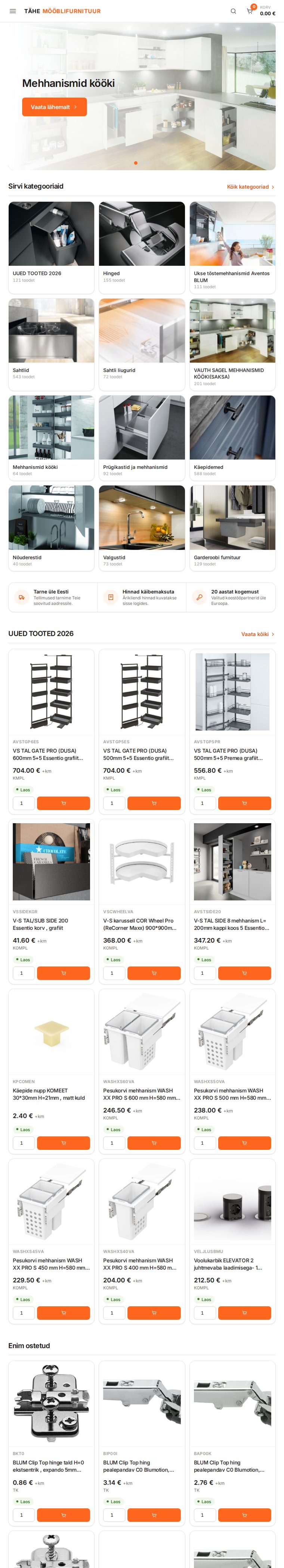 Tähe Mööblifurnituur – mööblifurnituuri hulgimüügi e-pood – tahvli vaade